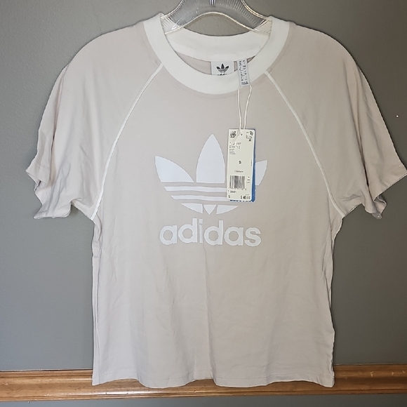 adidas Tops - Adidas Cream Tee with White Logo